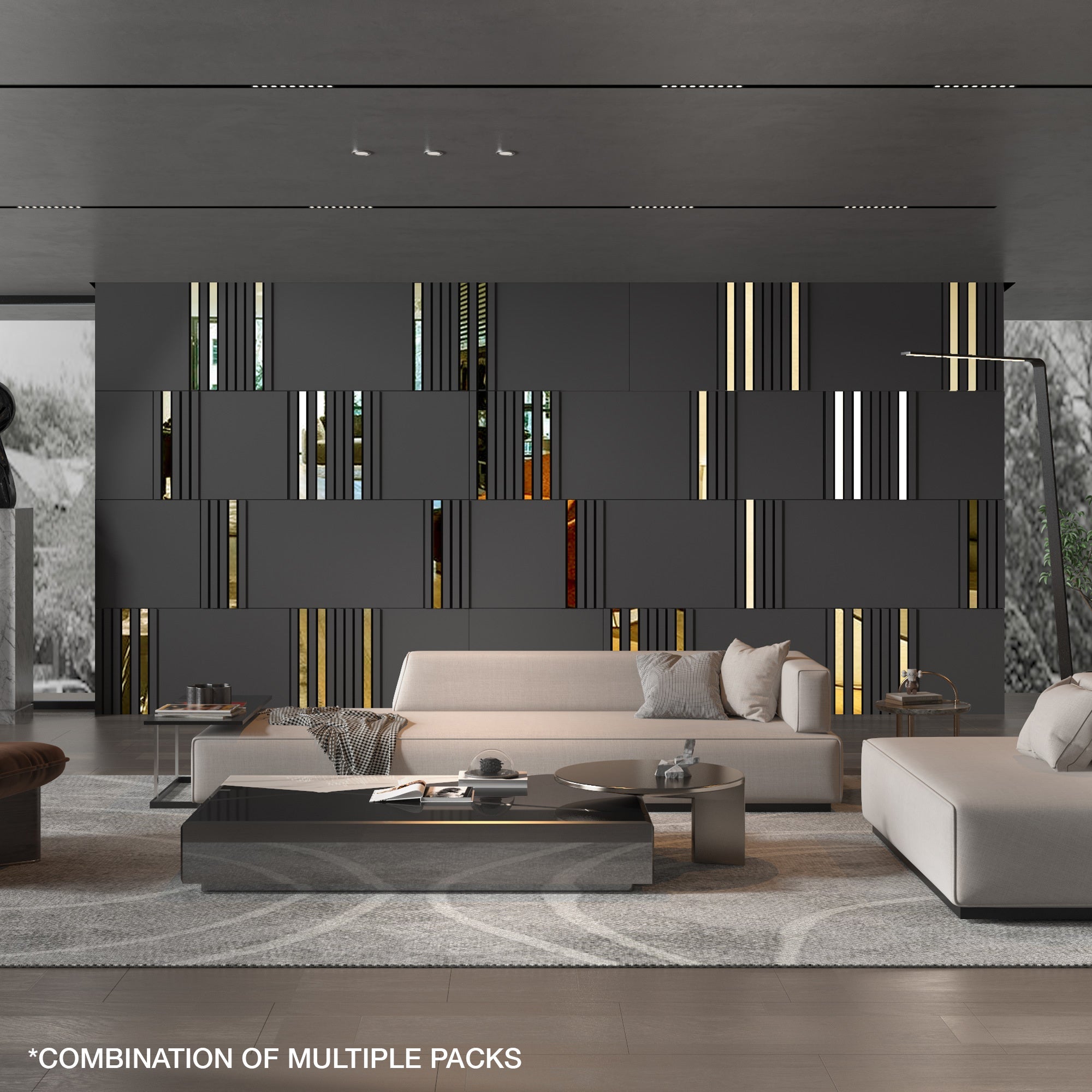 Modular Dark Grey & Gold Mirror Wall Panels-0