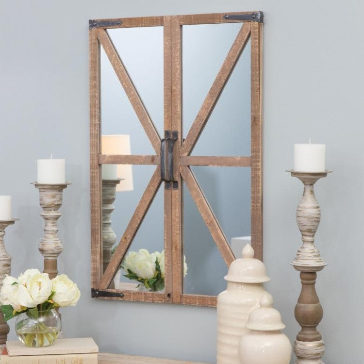 Rustic Vintage Faux Barn Doors Farmhouse Wall Mirror-1