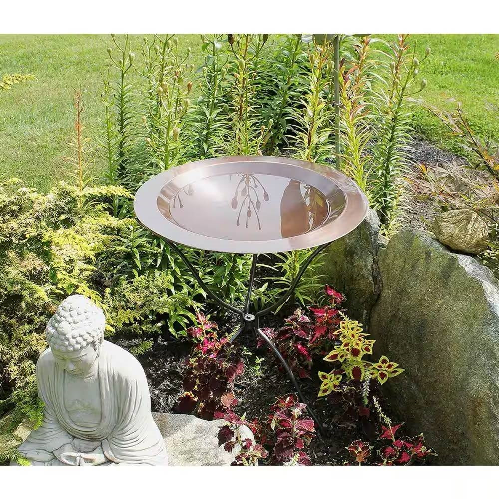 24-inch Diameter Round Copper Plated Brass Large Bird Bath Rimmed Bowl Birdbath-1