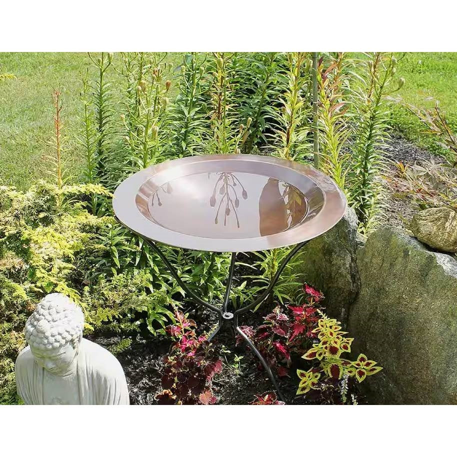 24-inch Diameter Round Copper Plated Brass Large Bird Bath Rimmed Bowl Birdbath-3