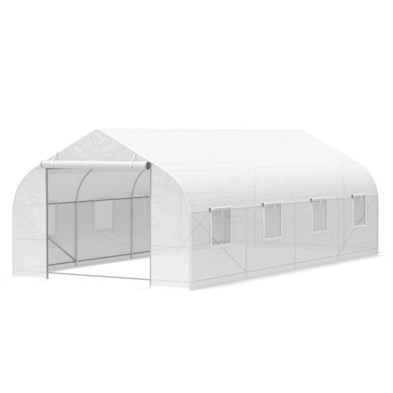 19.5 Ft x 9.8 Ft Outdoor Greenhouse w/ White PE Cover and Heavy Duty Steel Frame-1