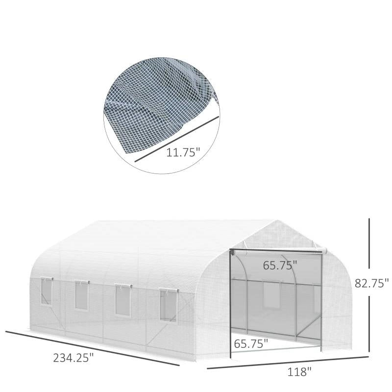 19.5 Ft x 9.8 Ft Outdoor Greenhouse w/ White PE Cover and Heavy Duty Steel Frame-4