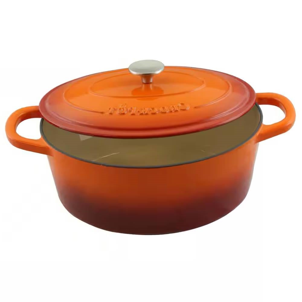 7-Quart Enameled Orange Sunburst Cast Iron Dutch Oven with Lid-0