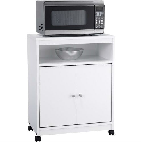 White Utility Cart / Kitchen Microwave Cart with Casters-0