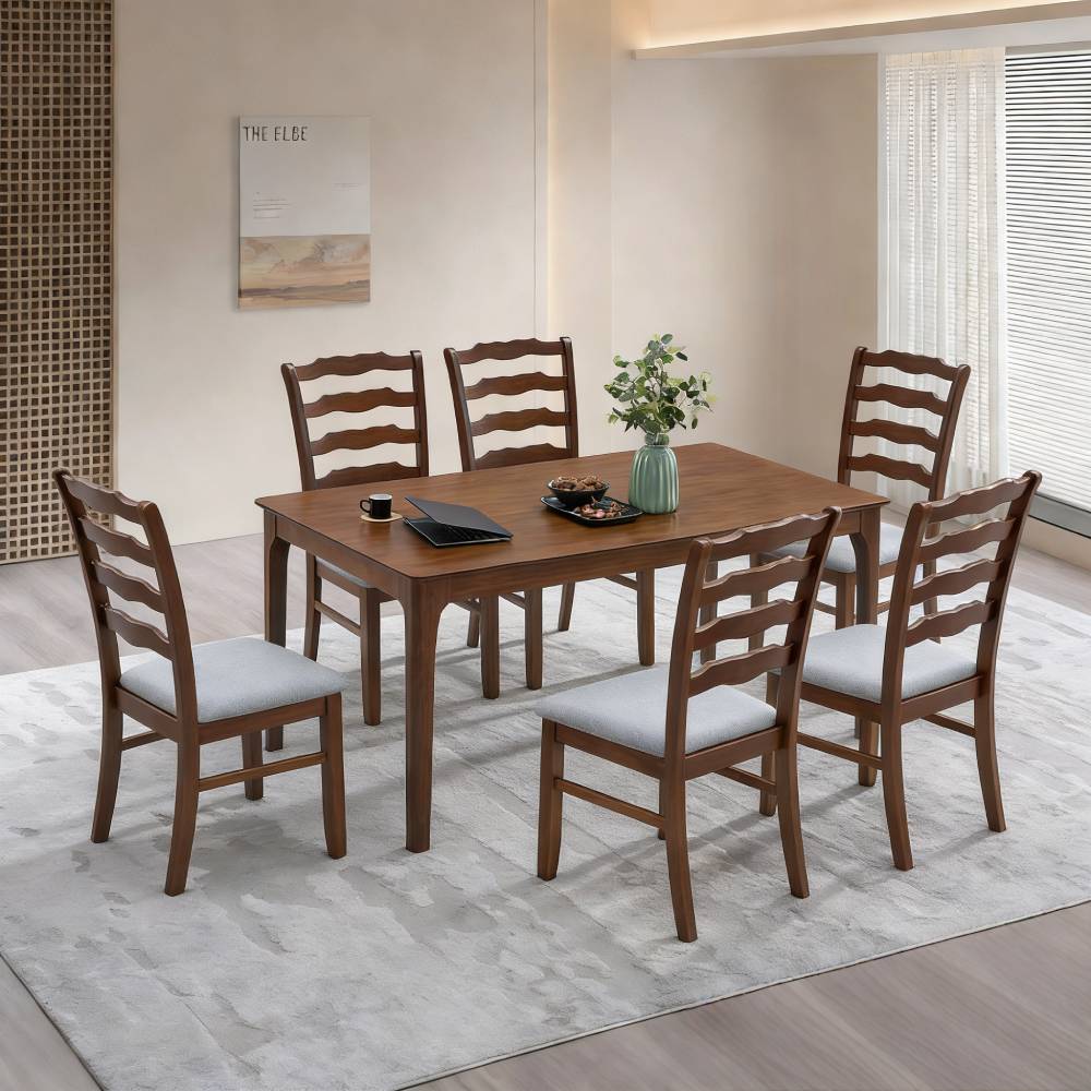 ACTU Farmhouse Dining Table Set with Upholstered Chairs for 4–6