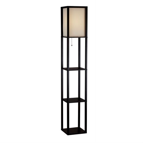 63-inch Black Modern Floor Lamp with Silk Shade-0