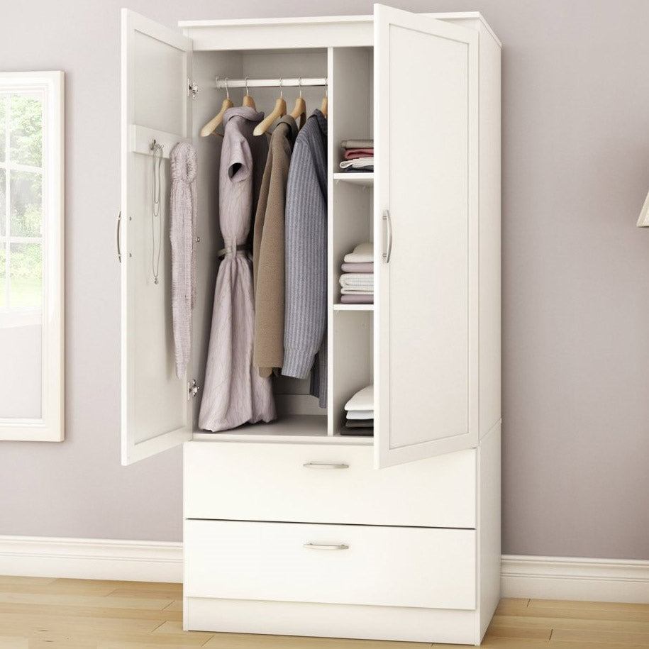 White Armoire Bedroom Clothes Storage Wardrobe Cabinet with 2 Drawers-0