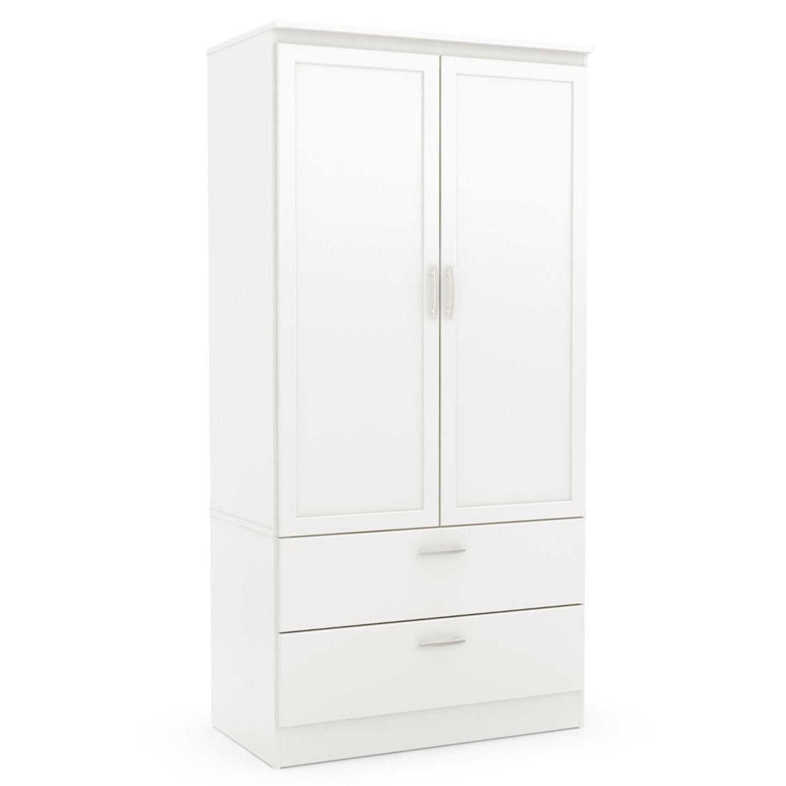 White Armoire Bedroom Clothes Storage Wardrobe Cabinet with 2 Drawers-1