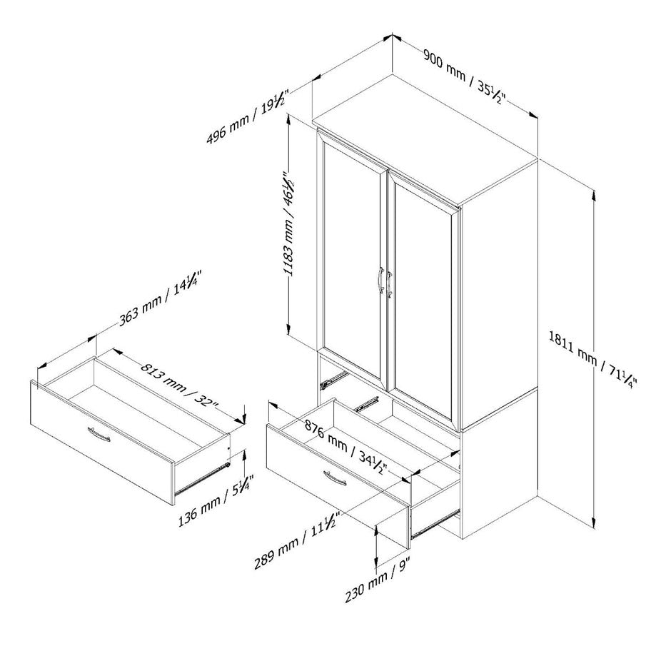 White Armoire Bedroom Clothes Storage Wardrobe Cabinet with 2 Drawers-2