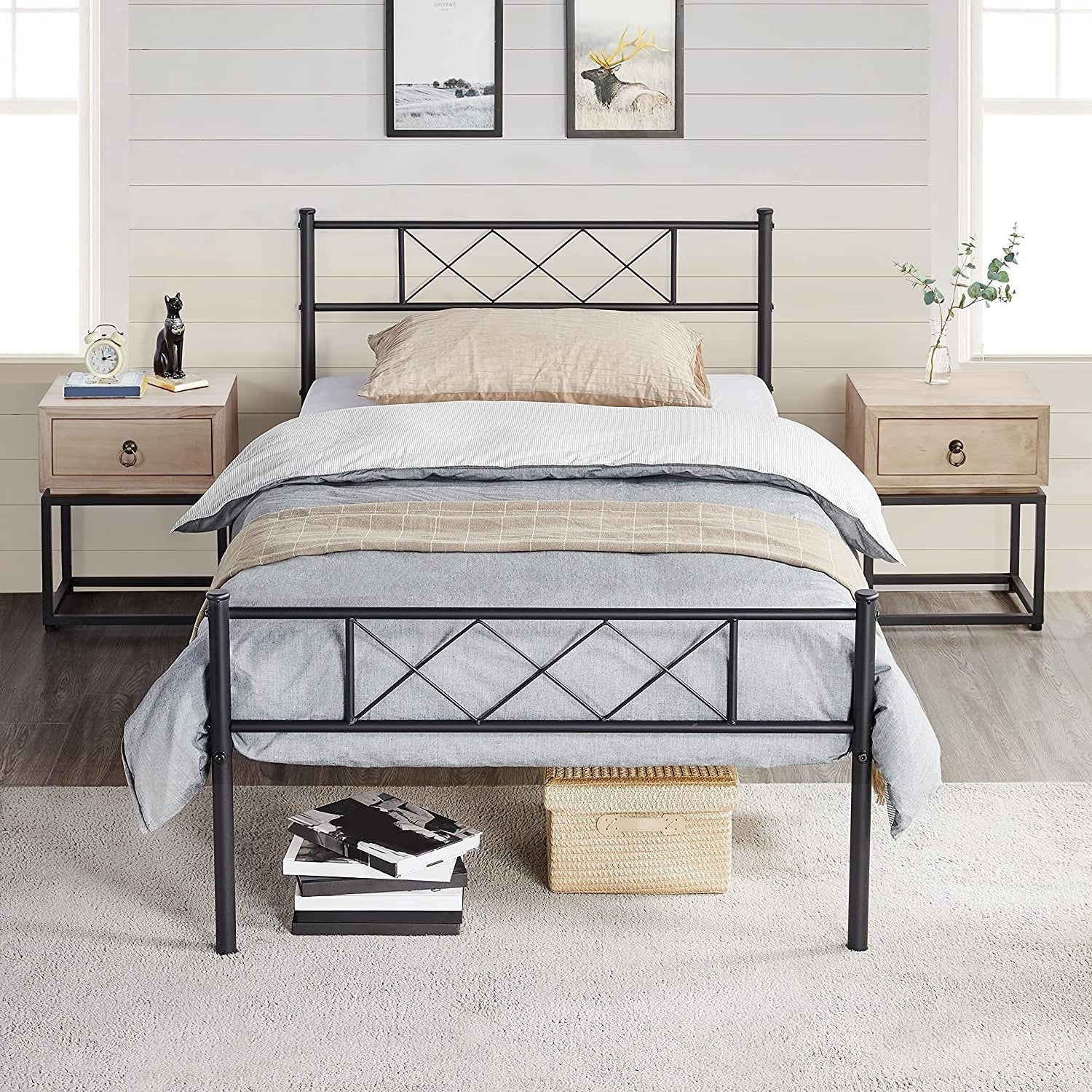 Twin Size Traditional Powder Coated Slatted Metal Platform Bed-0