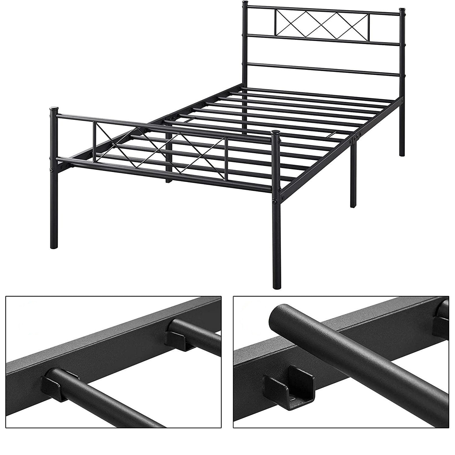 Twin Size Traditional Powder Coated Slatted Metal Platform Bed-3