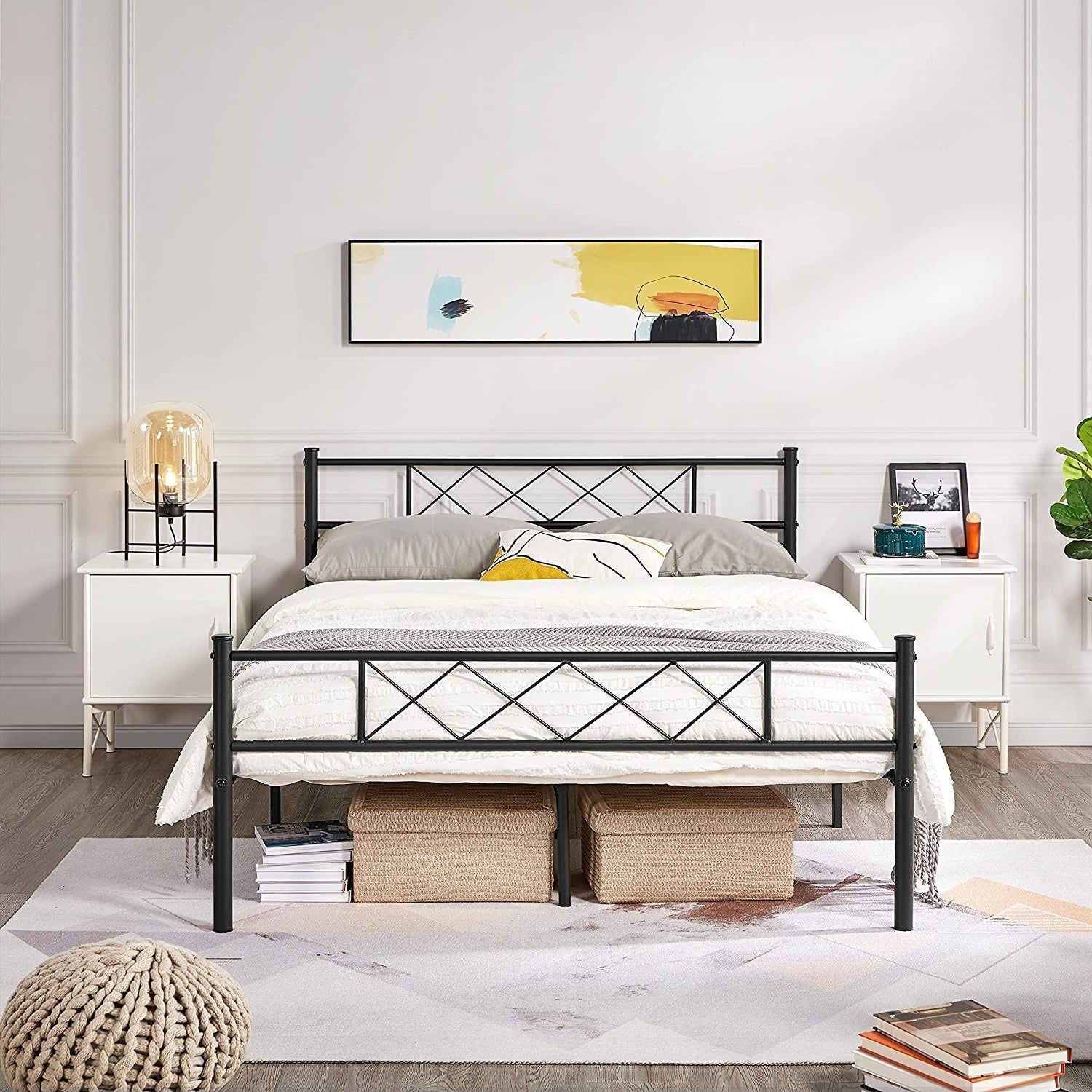 Full Size Traditional Powder Coated Slatted Metal Platform Bed-0