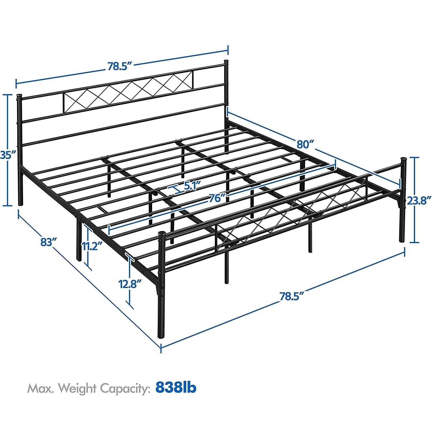 King Size Traditional Powder Coated Slatted Metal Platform Bed-3