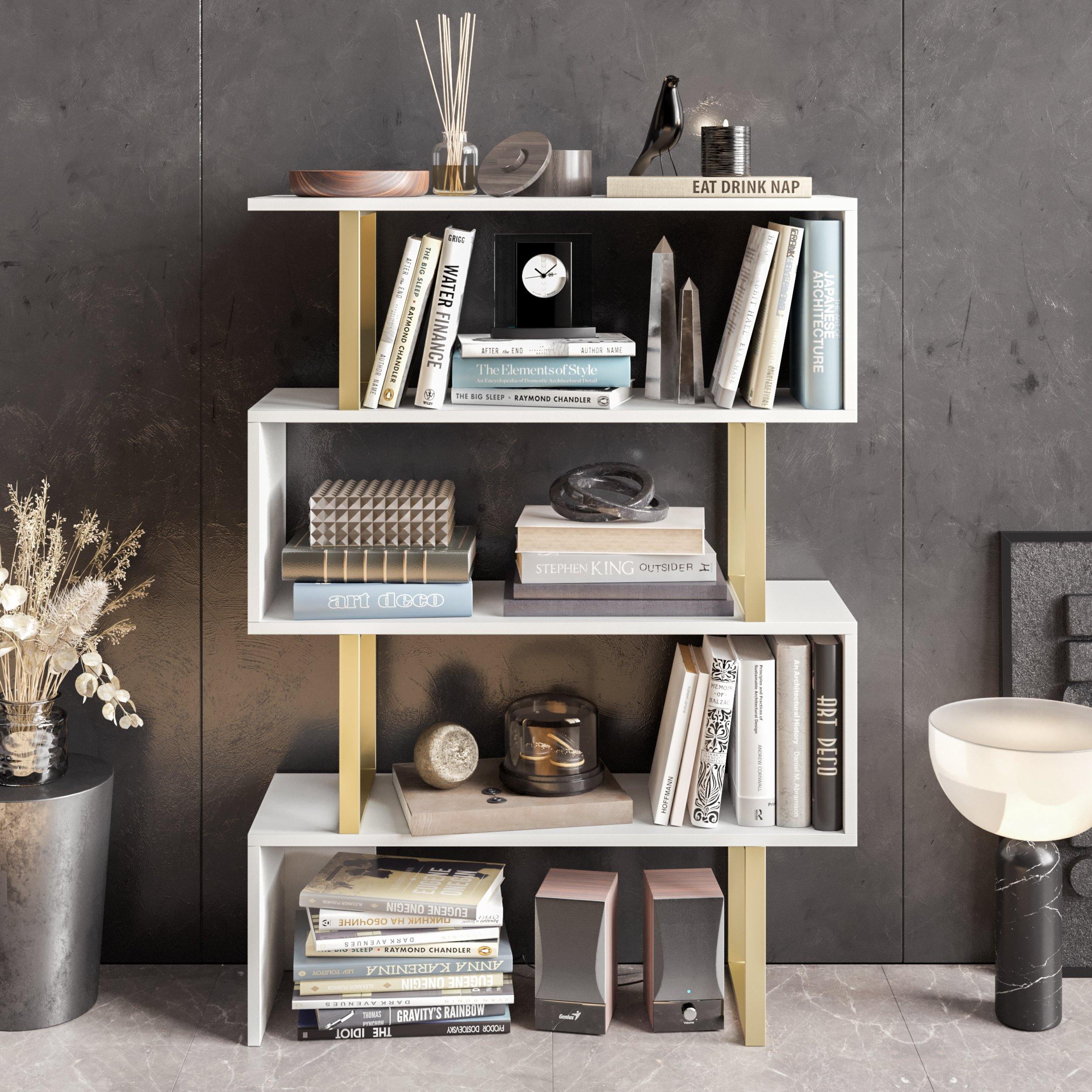 Adriana 49" Tall Metal Manufactured Wood Geometric Bookcase