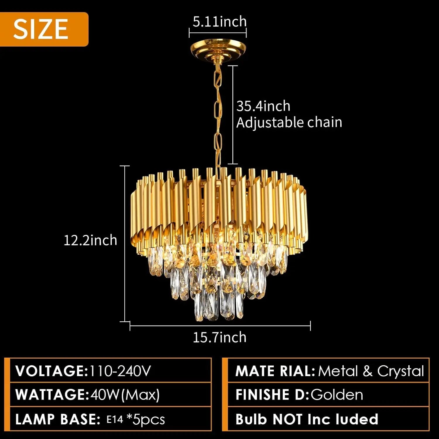 Gold Crystal Chandelier 3-Tier Luxury