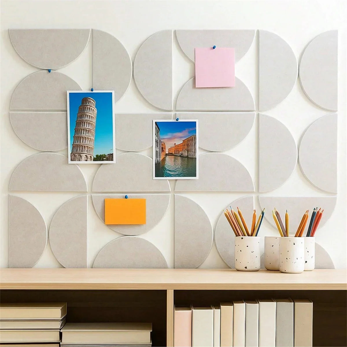 12pcs Decorative Felt Wall Panel Kit Semicircular Wall Felt Tiles Home Decor Felts Tiles with Self Adhesive Decorative Board