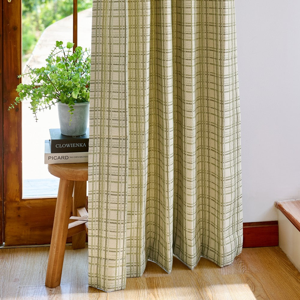 Alder Textured Grid Linen-Cotton Curtains