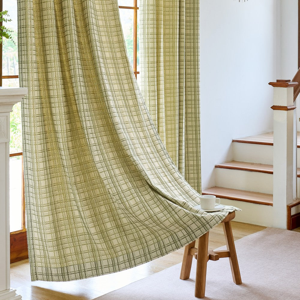 Alder Textured Grid Linen-Cotton Curtains