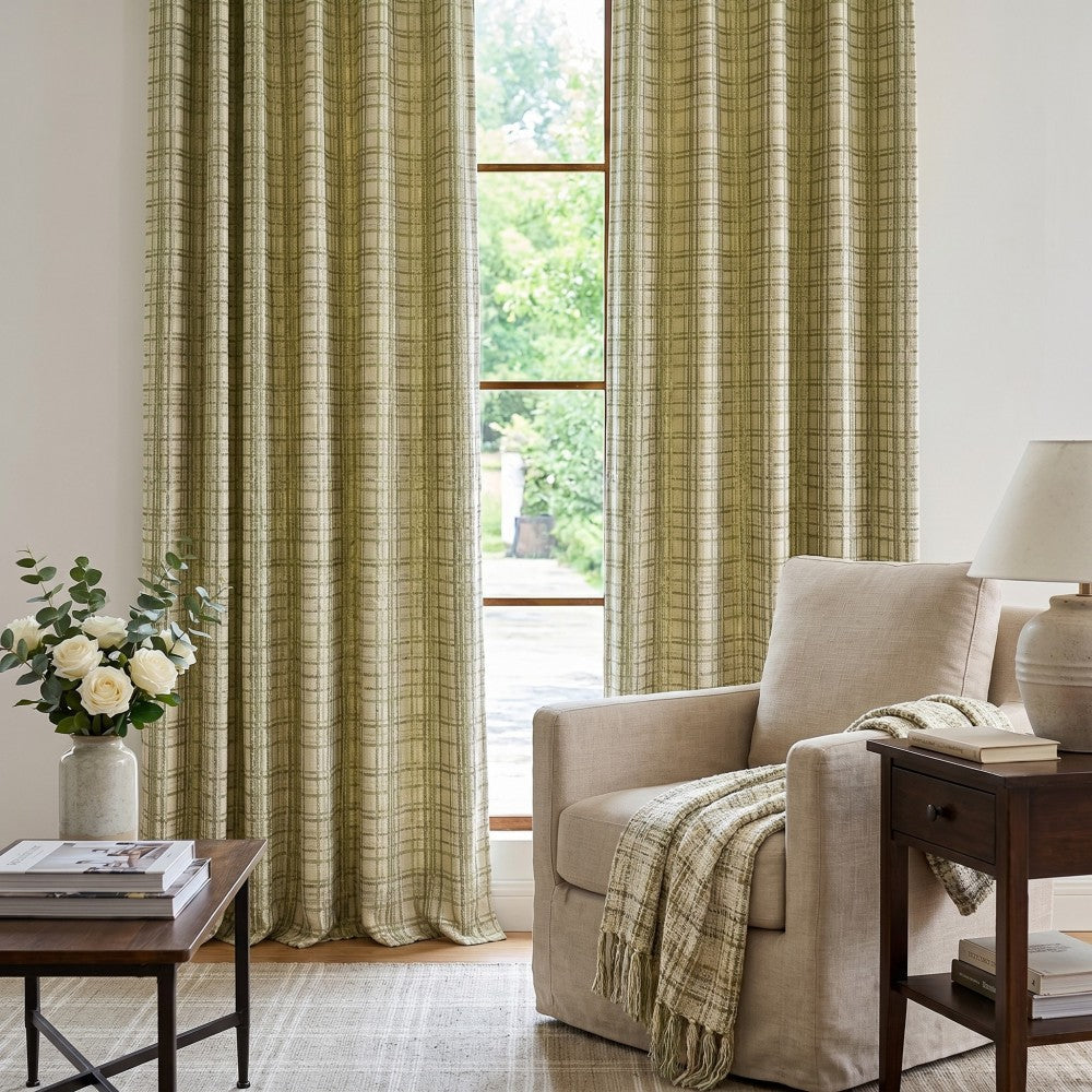 Alder Textured Grid Linen-Cotton Curtains