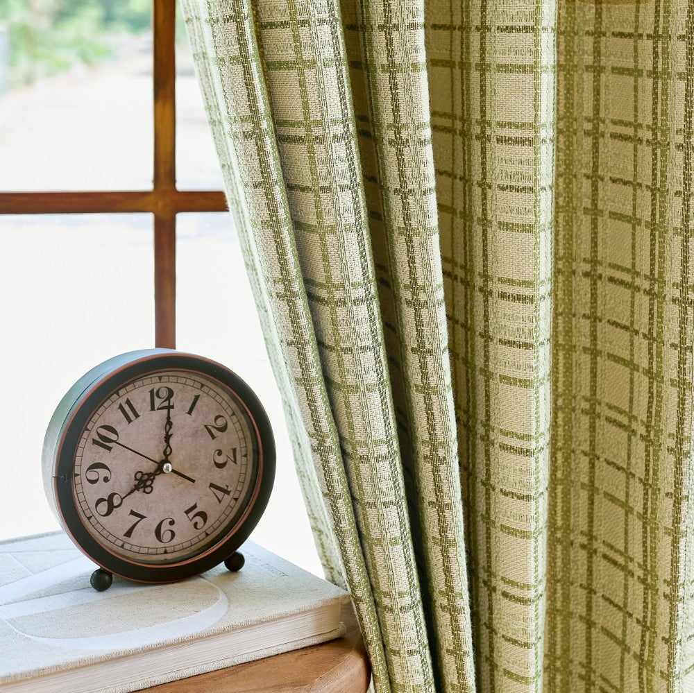 Alder Textured Grid Linen-Cotton Curtains