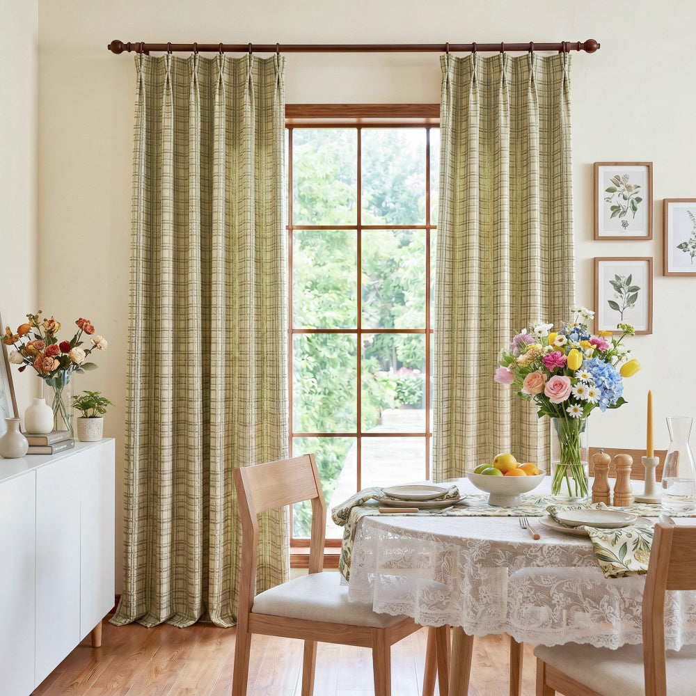 Alder Textured Grid Linen-Cotton Curtains