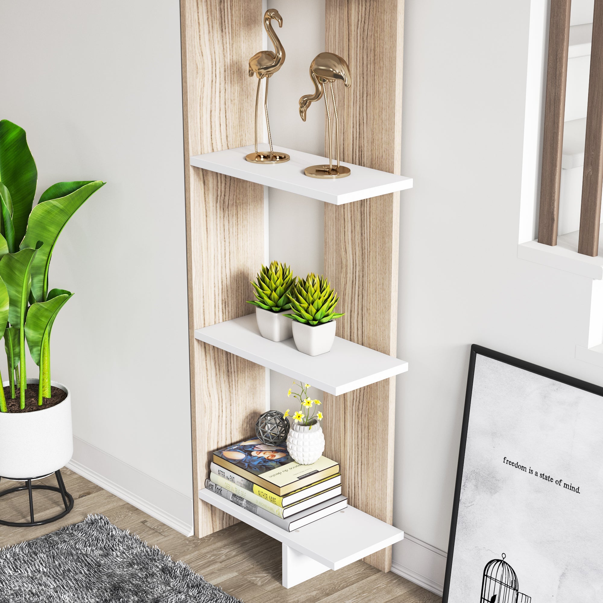 Alice 67” Corner Bookcase – 5-Tier Narrow L-Shaped Wall-Mounted Corner Bookshelf