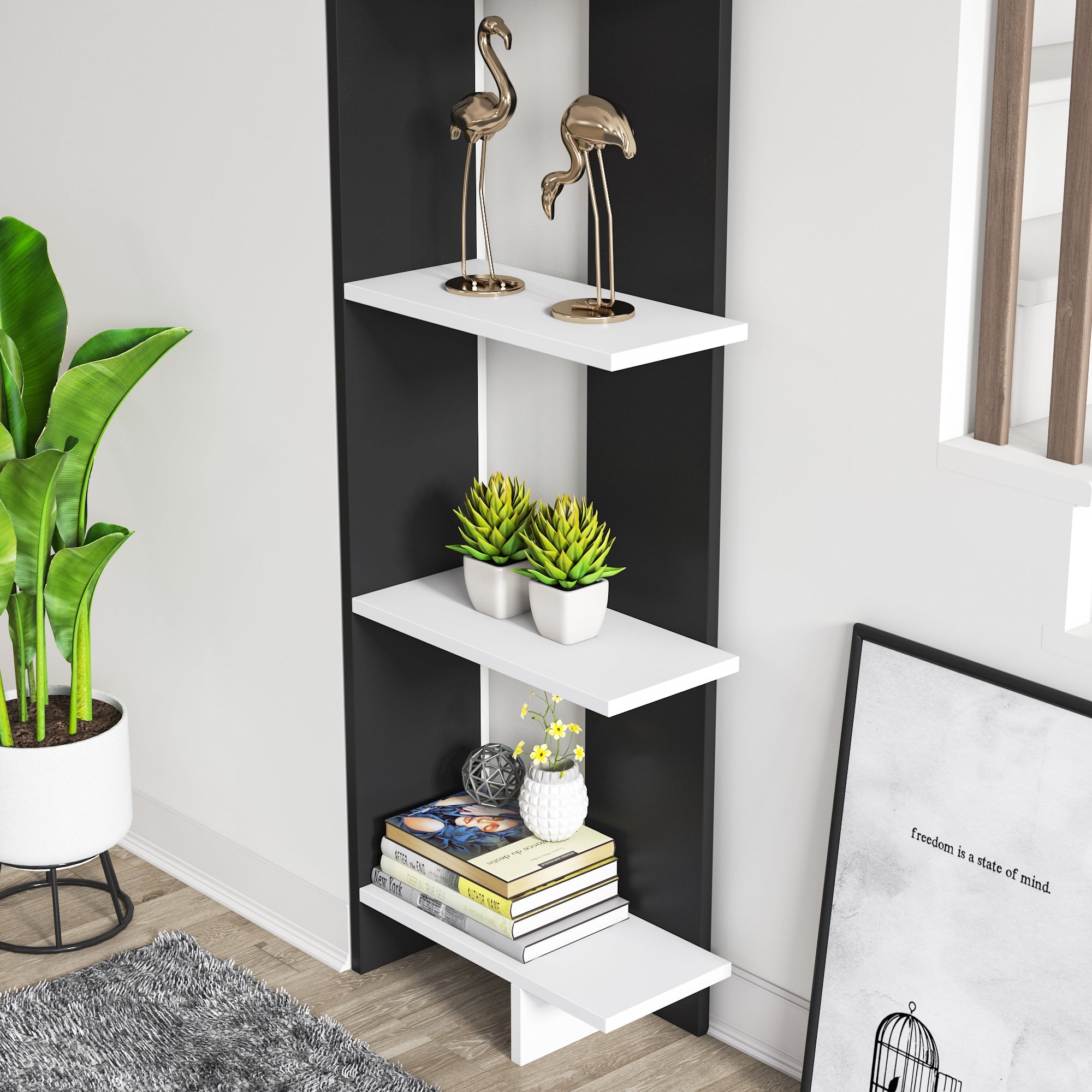 Alice 67” Corner Bookcase – 5-Tier Narrow L-Shaped Wall-Mounted Corner Bookshelf