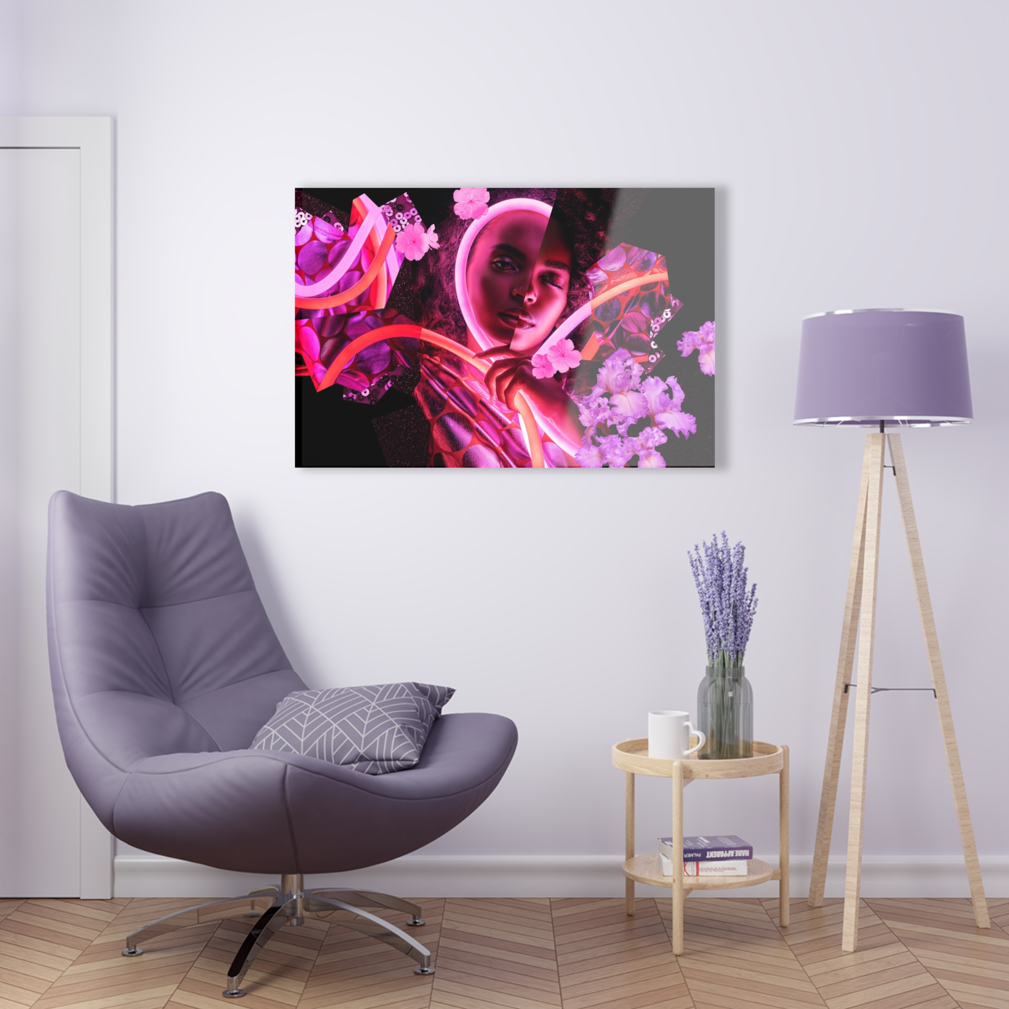 Woman pink abstract art, home decor