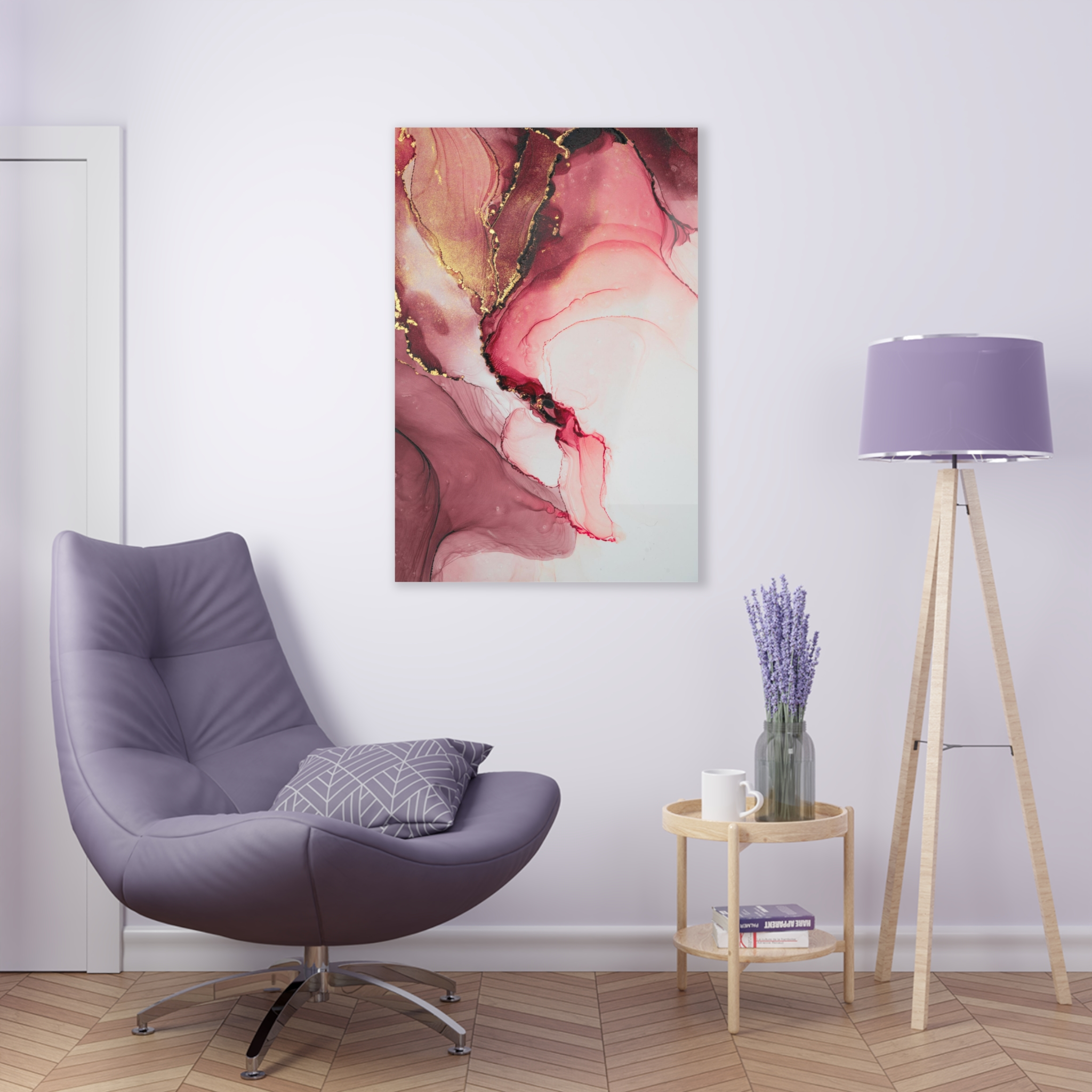 Tempered glass wall art - pink fluid ink-2