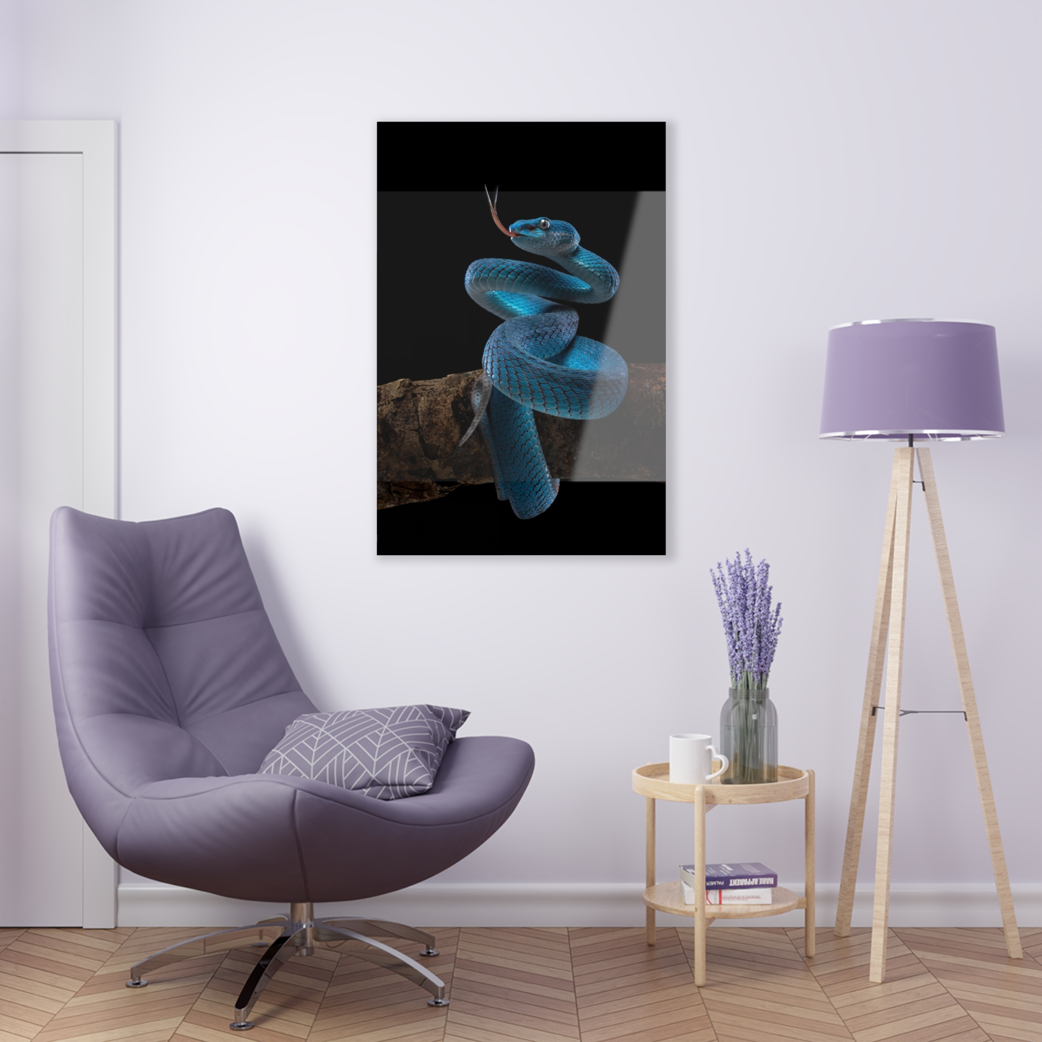 Tempered glass wall art - snake on a branch-2