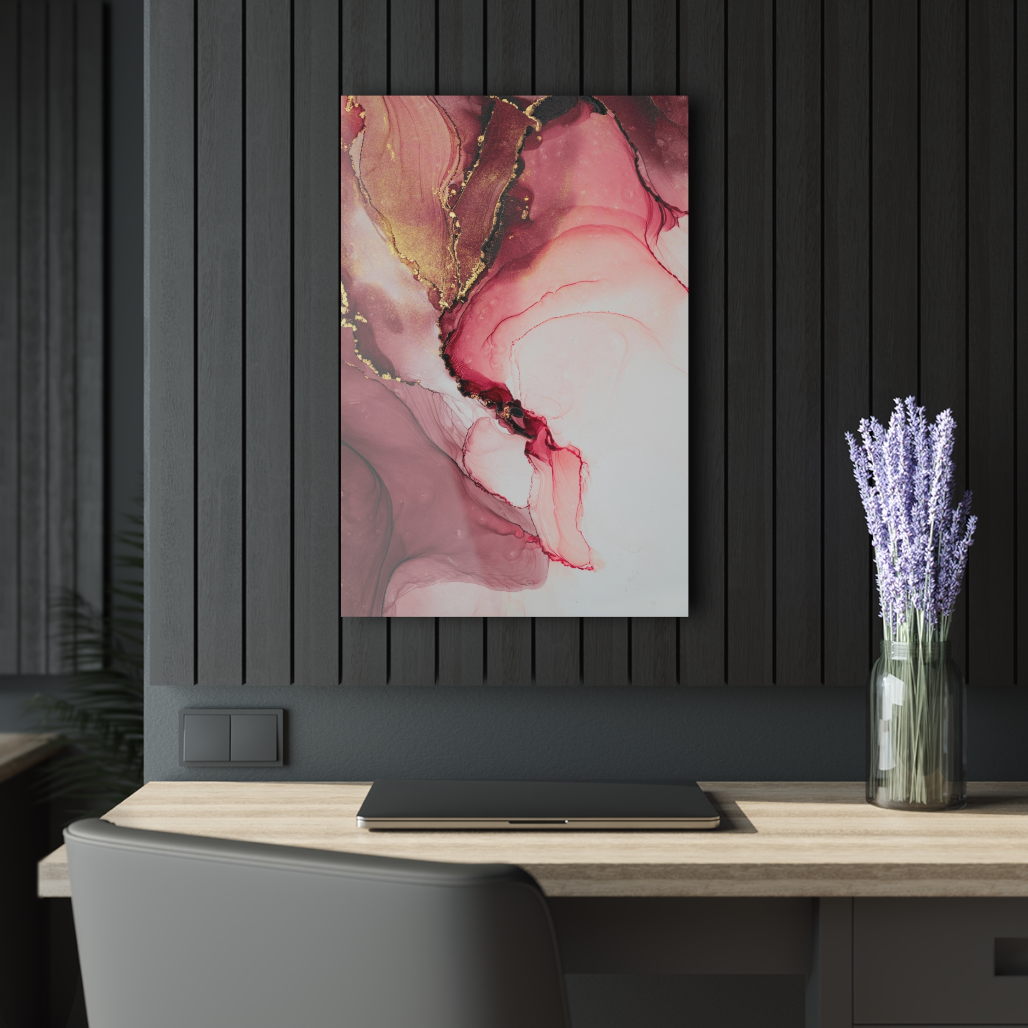 Tempered glass wall art - pink fluid ink-3