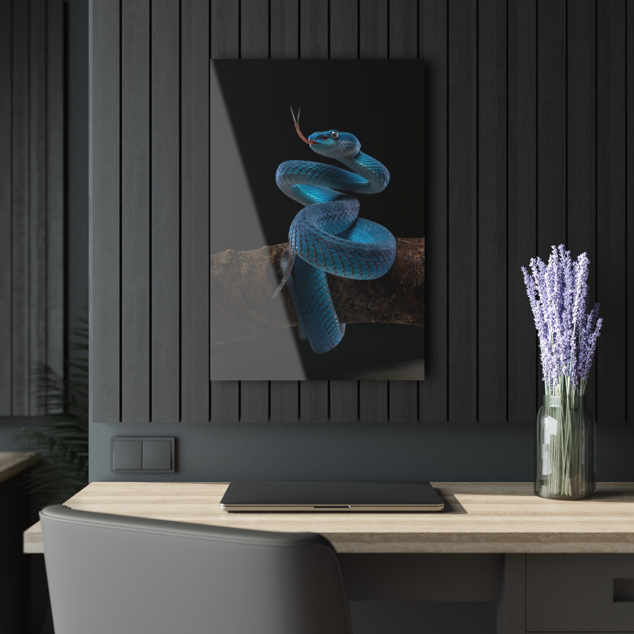 Tempered glass wall art - snake on a branch-3