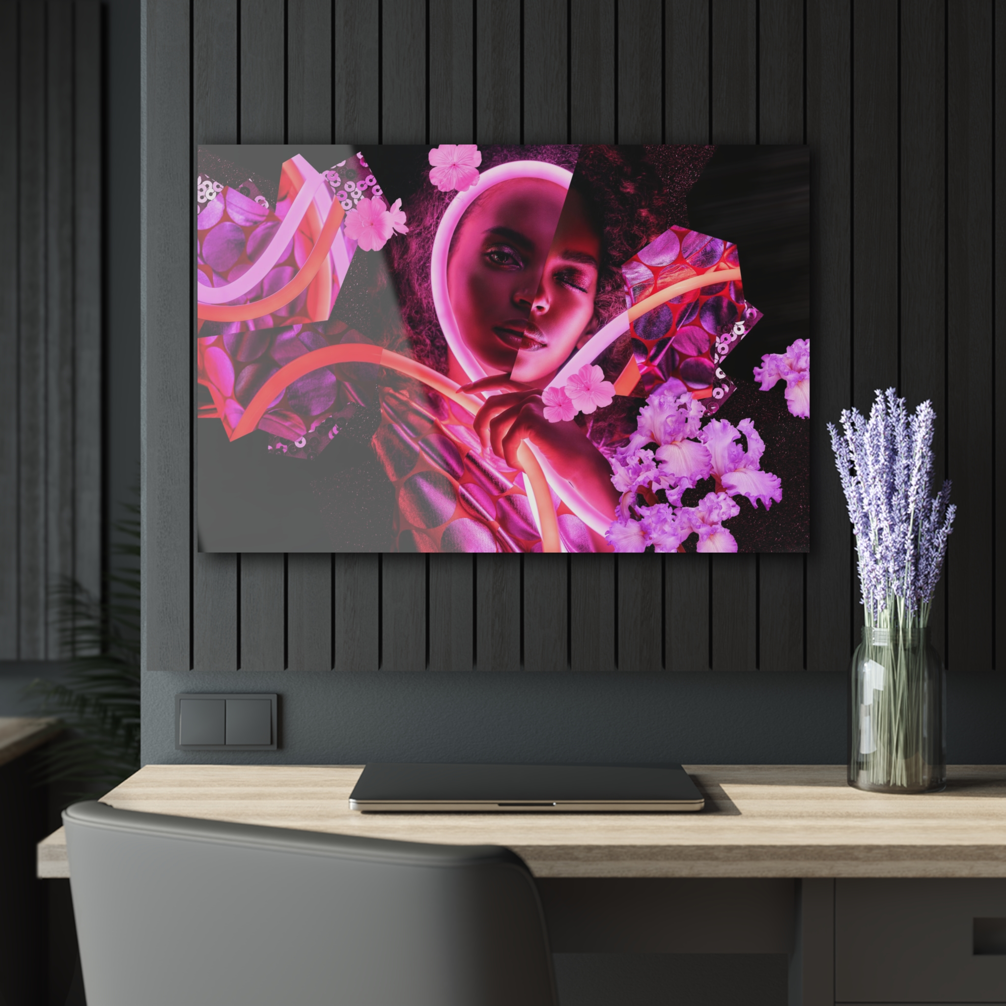 Tempered glass wall art - girl in neon light-3