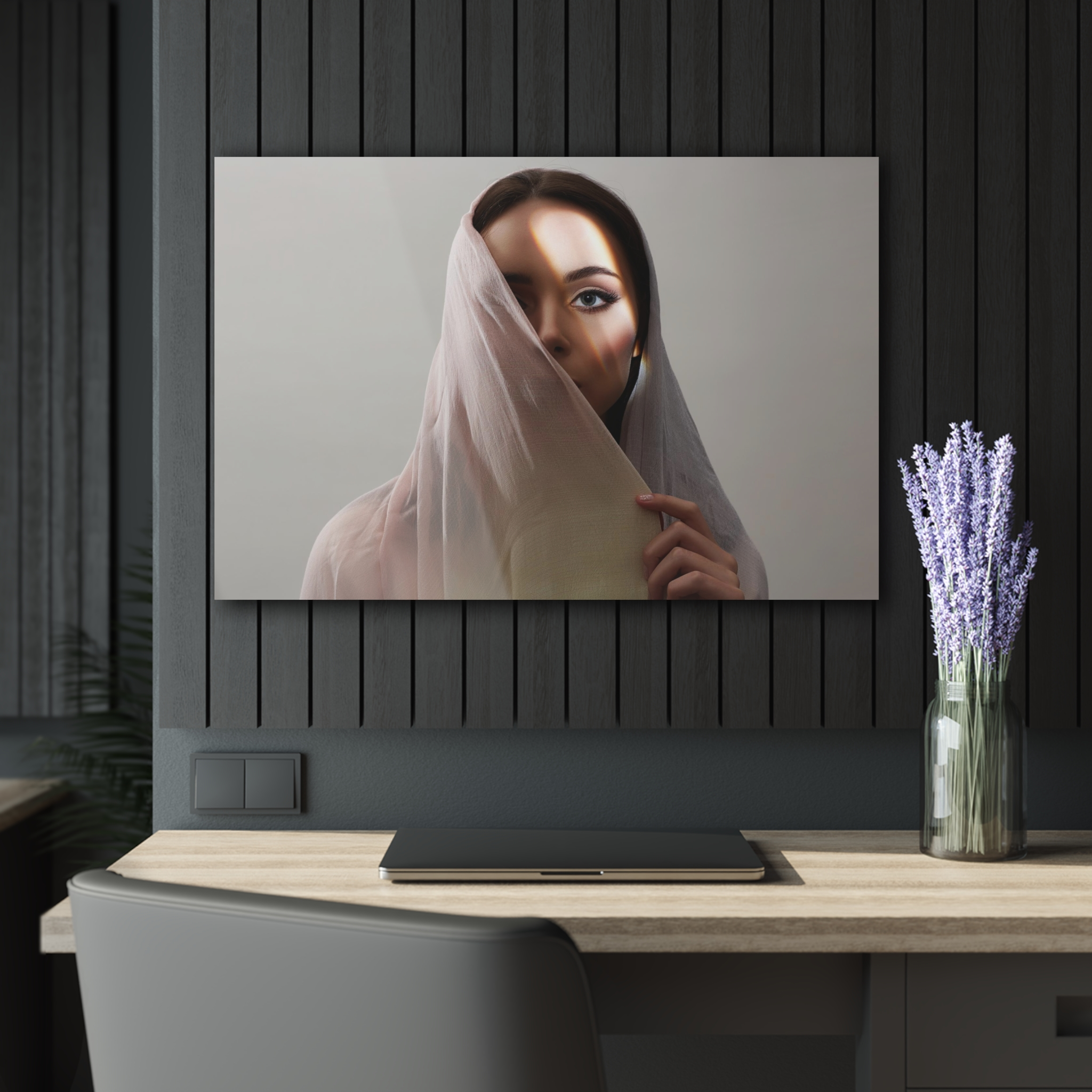 Tempered glass wall art - woman hiding her face-3