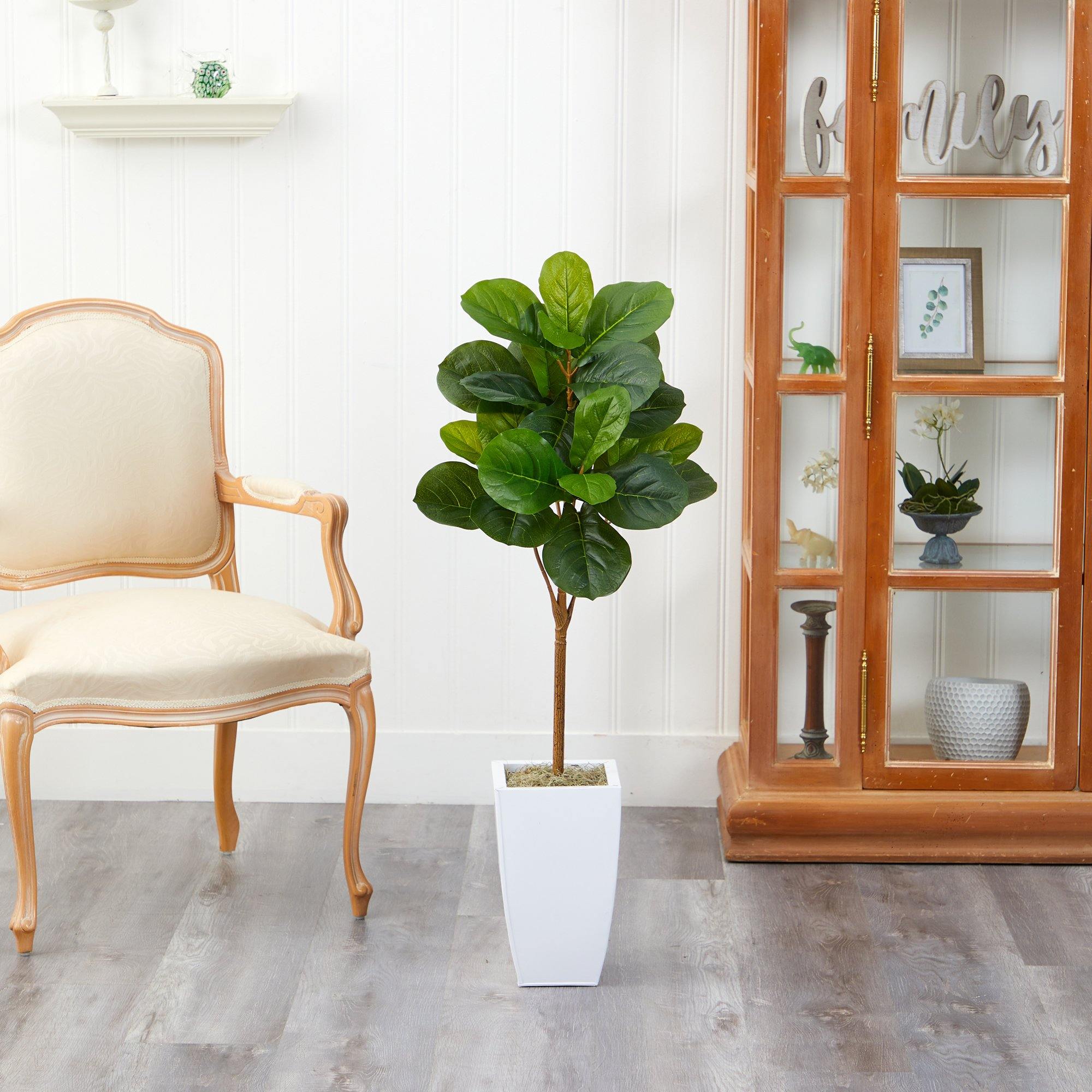 Artificial Fiddle Leaf Fig Tree in White Planter, 45”-2