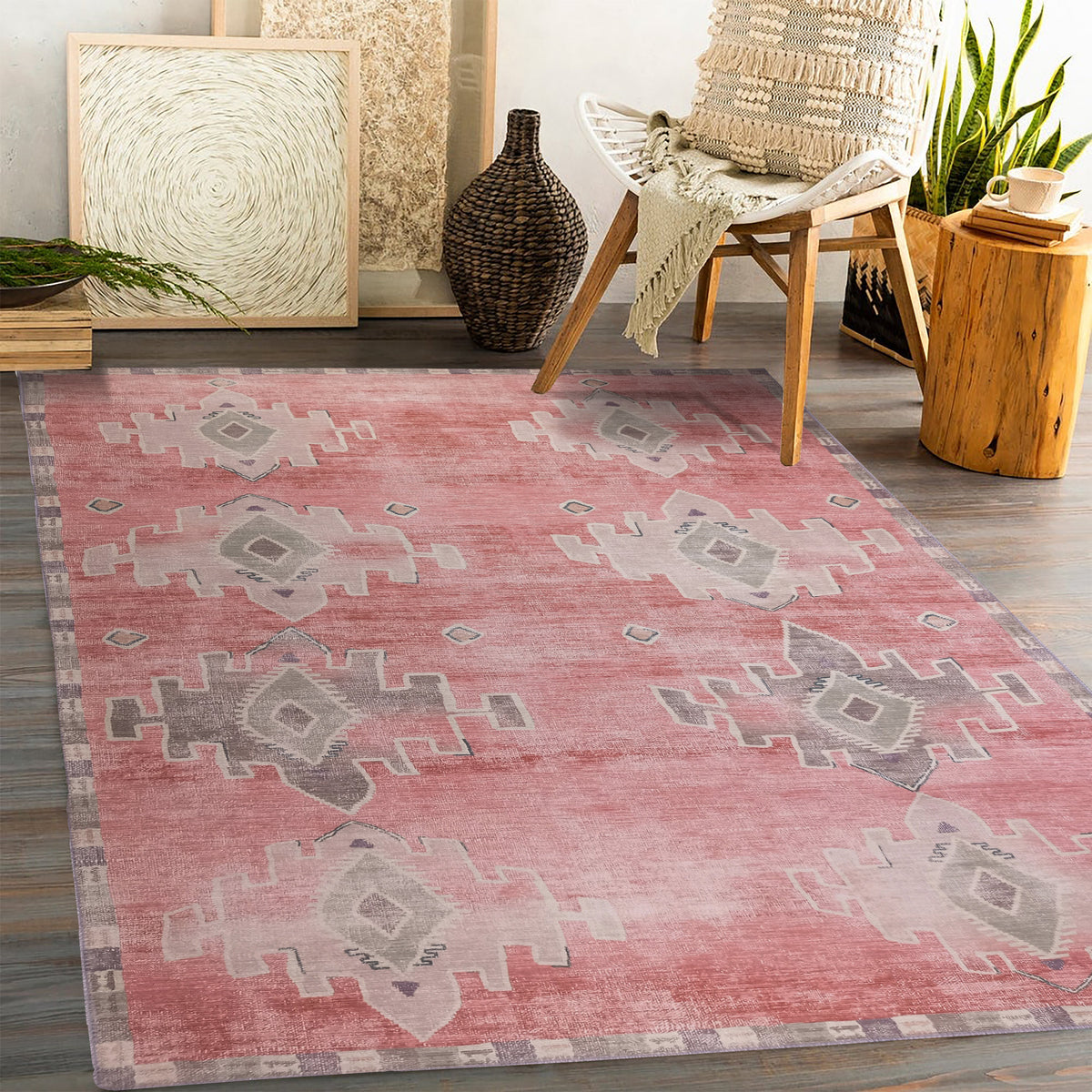 Aurelie Distressed Red Pink Beige Turkish Rug