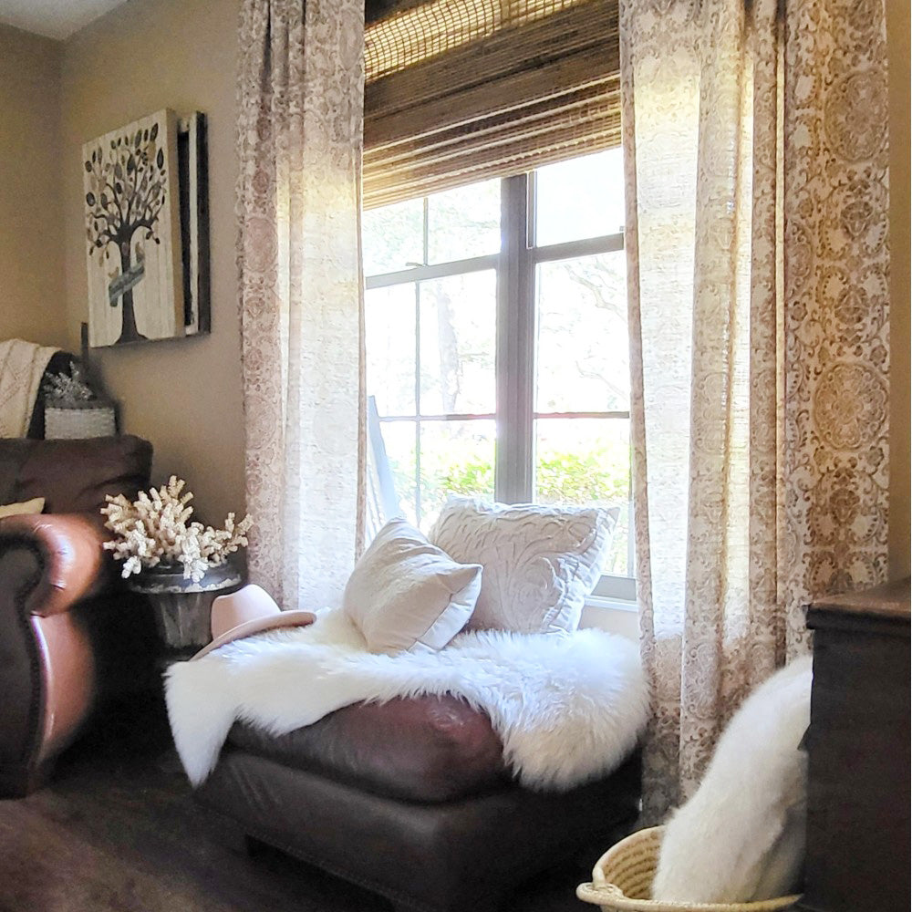 Austin Beige Damask Linen Custom Curtains