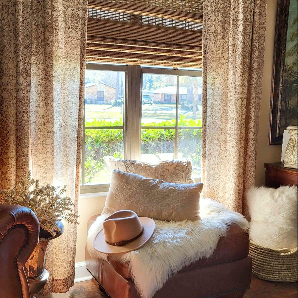 Austin Beige Damask Linen Custom Curtains