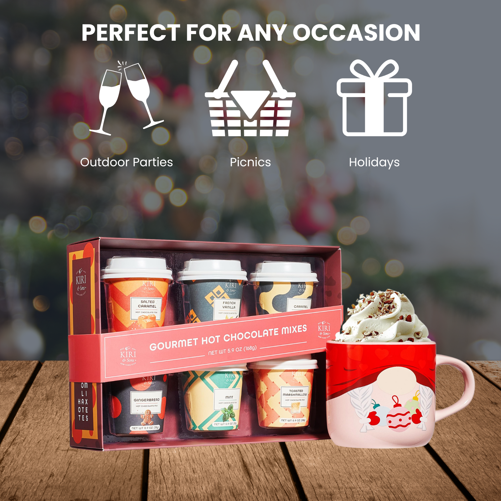 Gourmet Hot Cocoa Gift Set Cup Hot Chocolates - Set of 6 Flavors - Salted Caramel, French Vanilla, Caramel, Gingerbread, Mint, Amaretto & More - Holiday Christmas Gifts For Her, Him, Kids-3