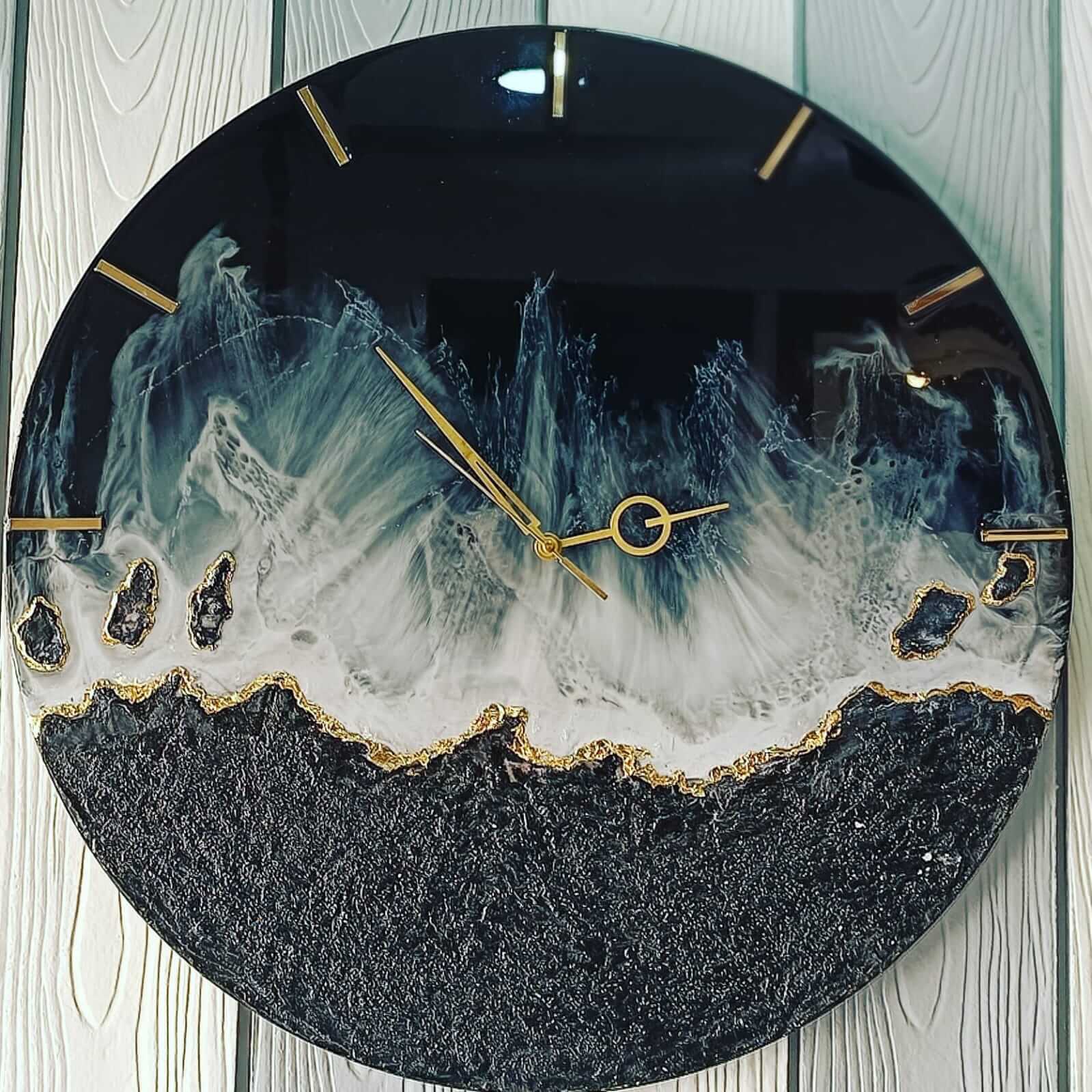 Black Abstract Epoxy Resin Wall Clock For Home Decor-0