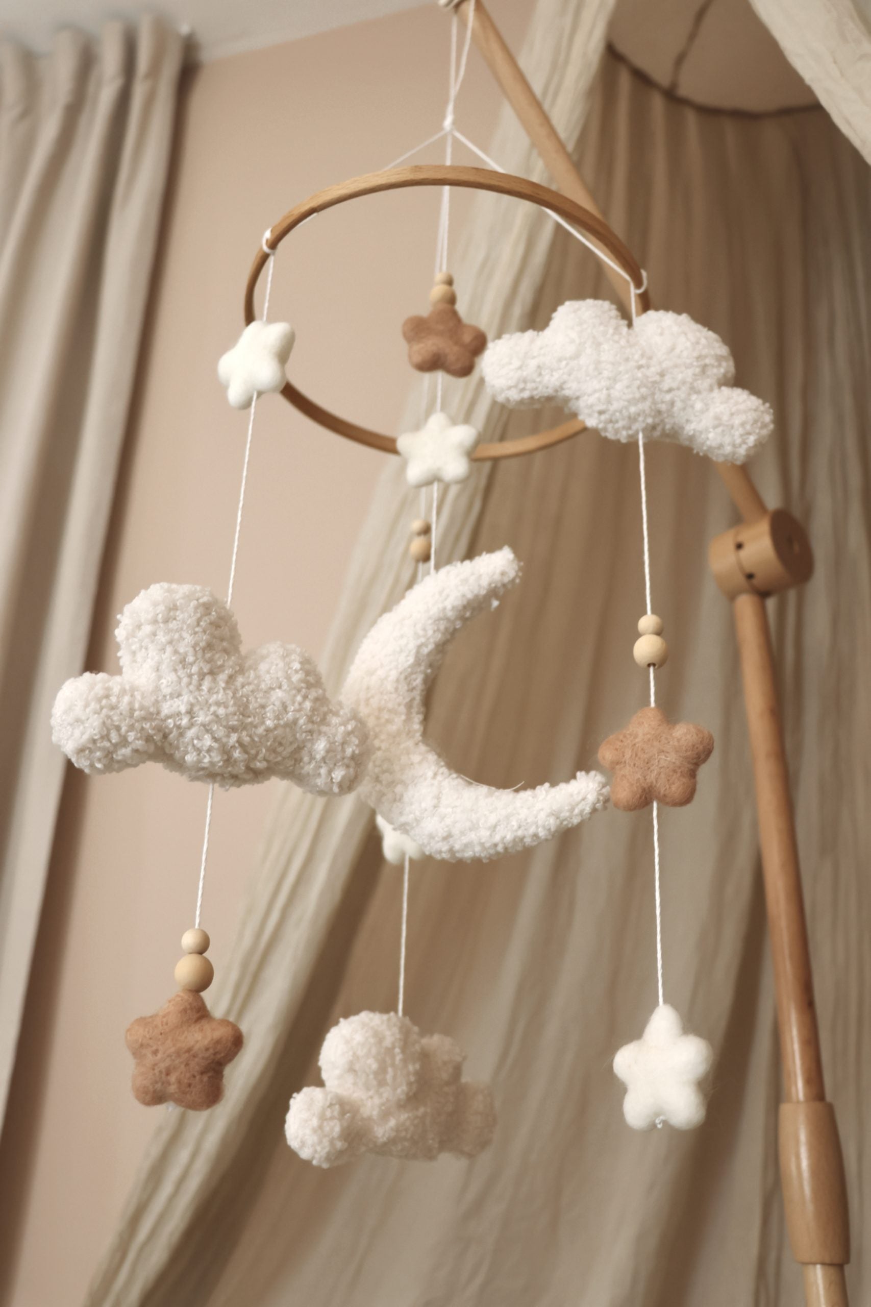 Complete set Handmade fluffy clouds baby mobile (Mobile + Arm + Box)-1