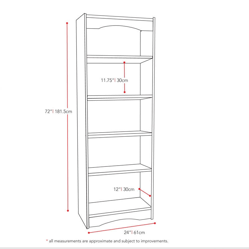 Contemporary Black Bookcase with 5 Shelves and Curved Accents-2