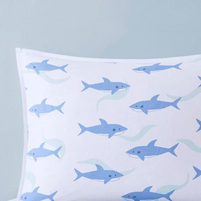 Full/Queen 3 Piece Coastal Reversible Navy Blue White Sharks Cotton Quilt Set-4