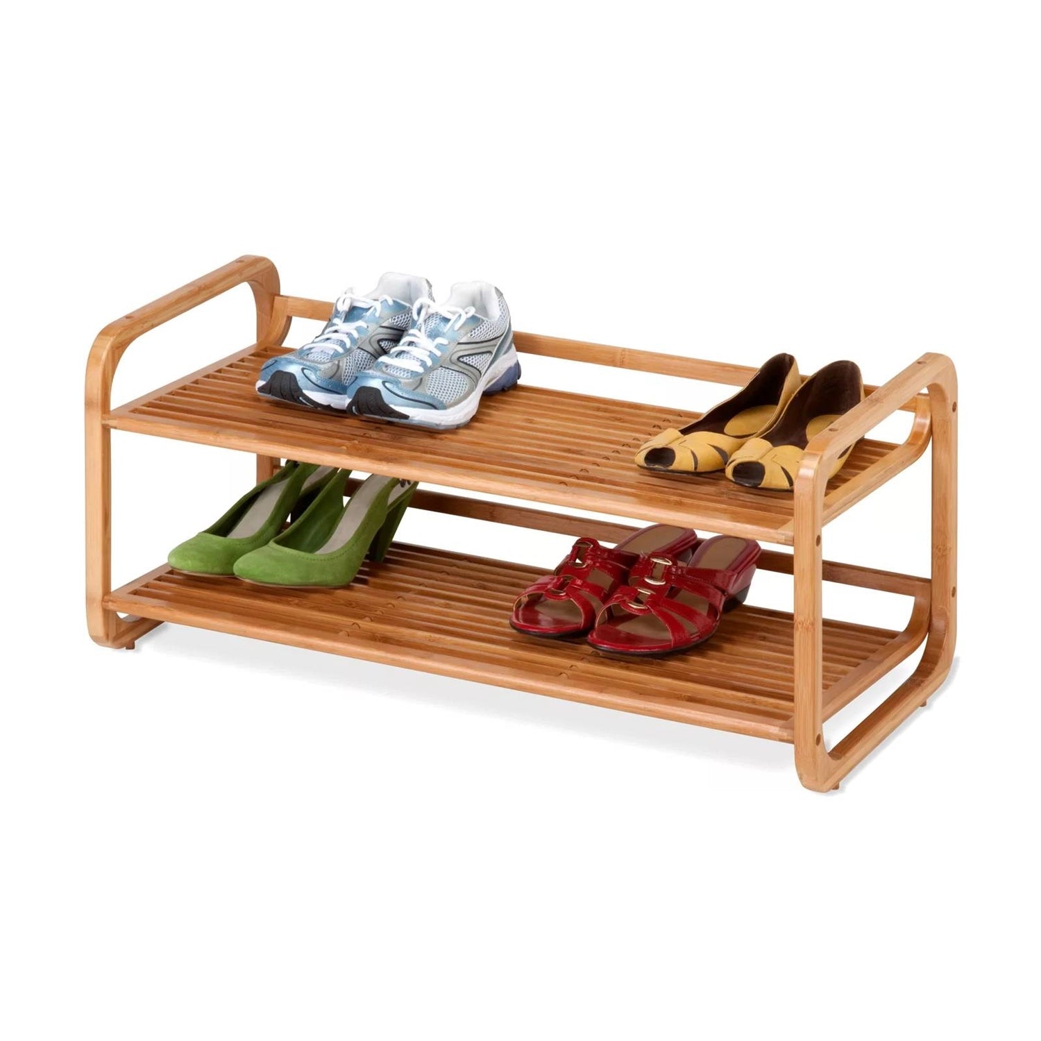 Bamboo Modern 2-Shelf Stackable Shoe Rack - Holds up to 8 Pair of Shoes-0