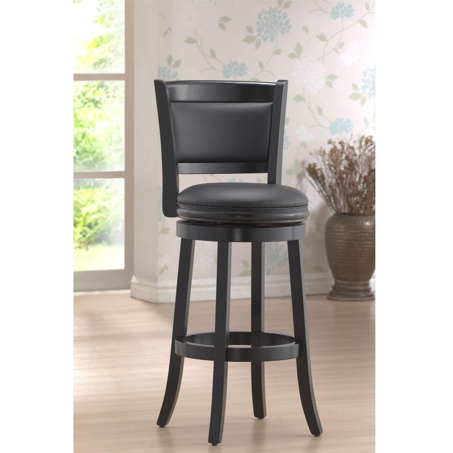 Black 29-inch Swivel Seat Barstool with Faux Leather Cushion Seat-0