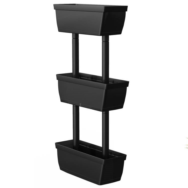 Modern Vertical 3-Tier Indoor Outdoor Black PP Raised Garden Bed Planter Box-1