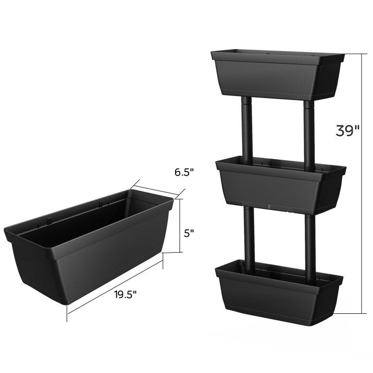 Modern Vertical 3-Tier Indoor Outdoor Black PP Raised Garden Bed Planter Box-4