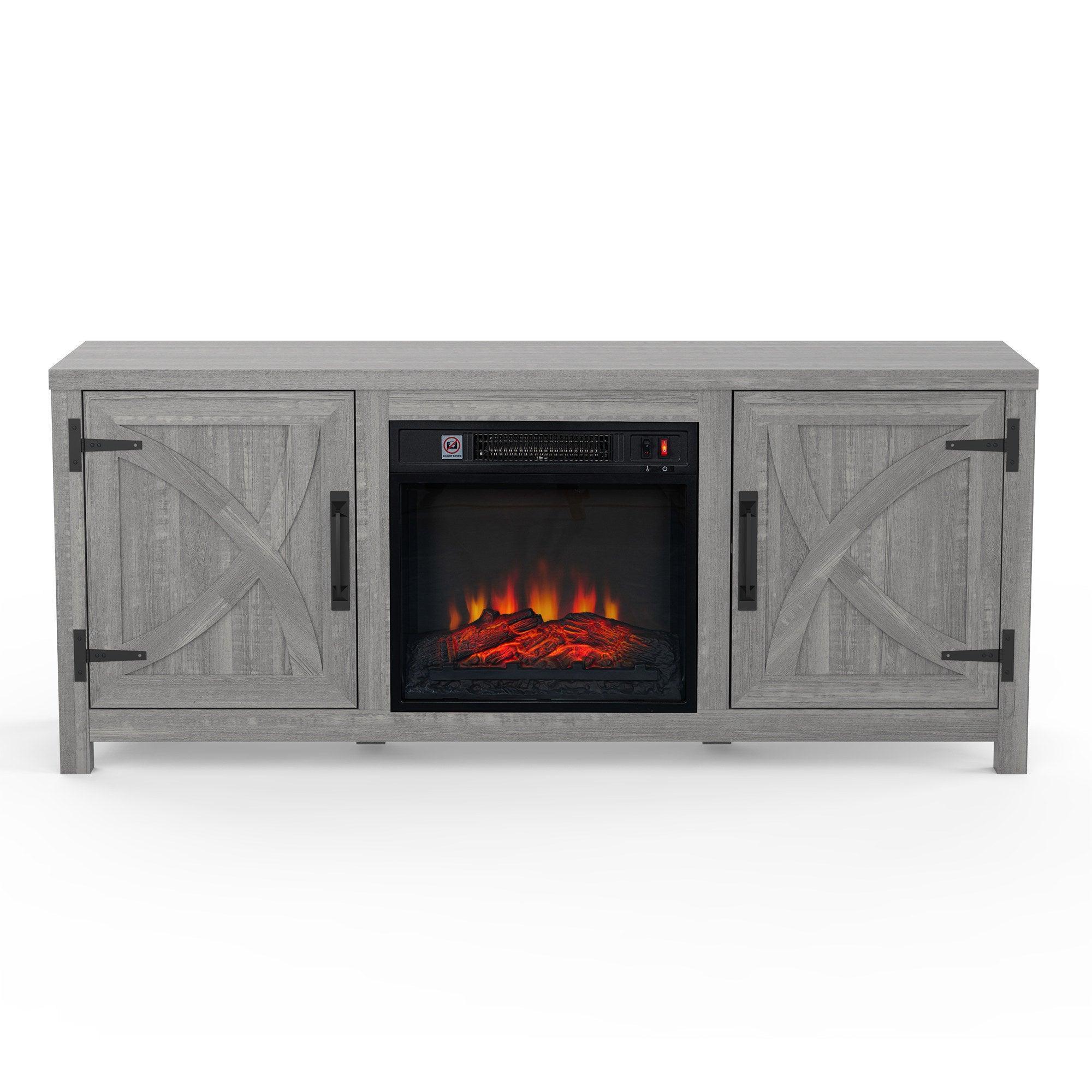 Modern White Electric Fireplace TV Stand For 58 Inch TV Storage Cabinet For Living Room