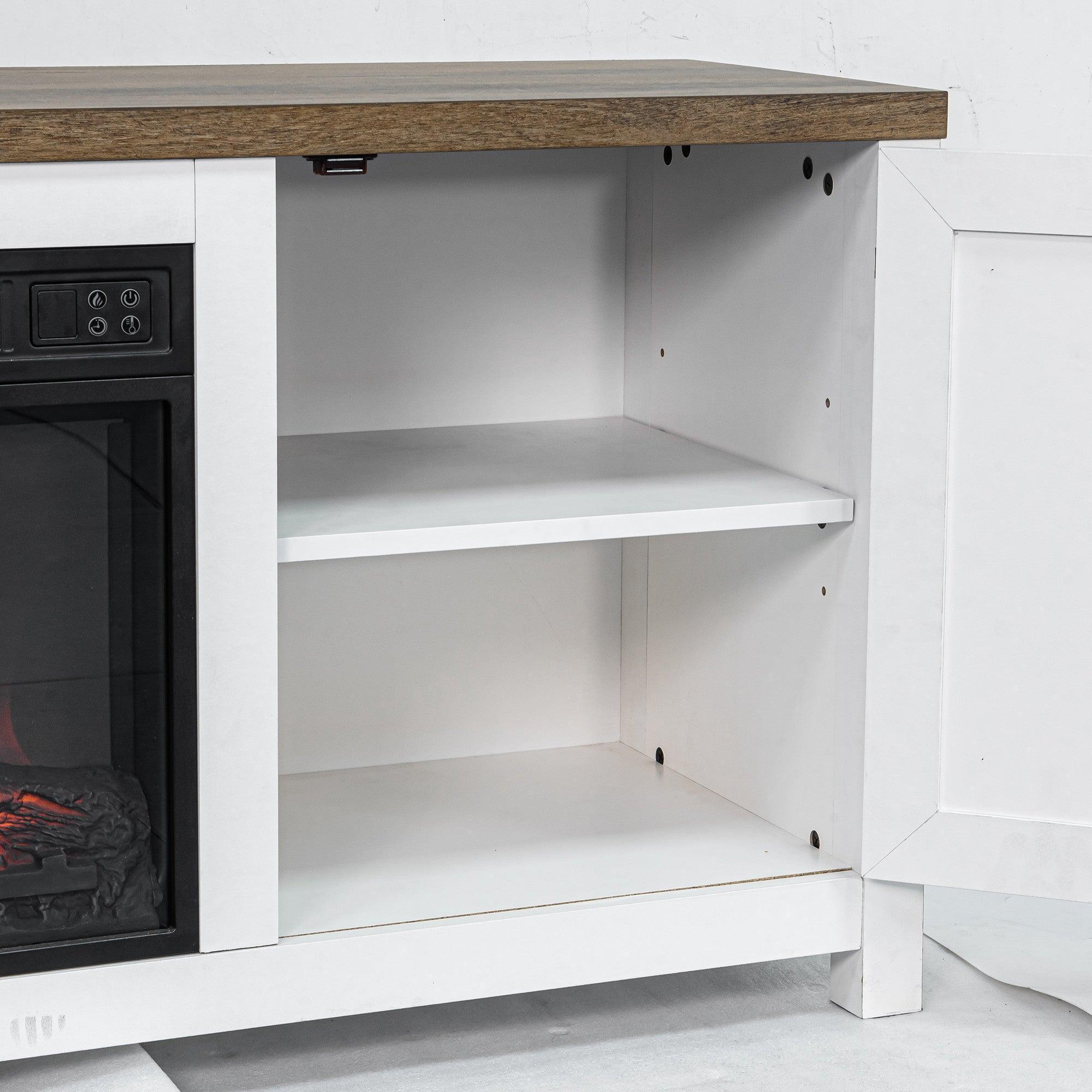 Modern White Electric Fireplace TV Stand For 58 Inch TV Storage Cabinet For Living Room
