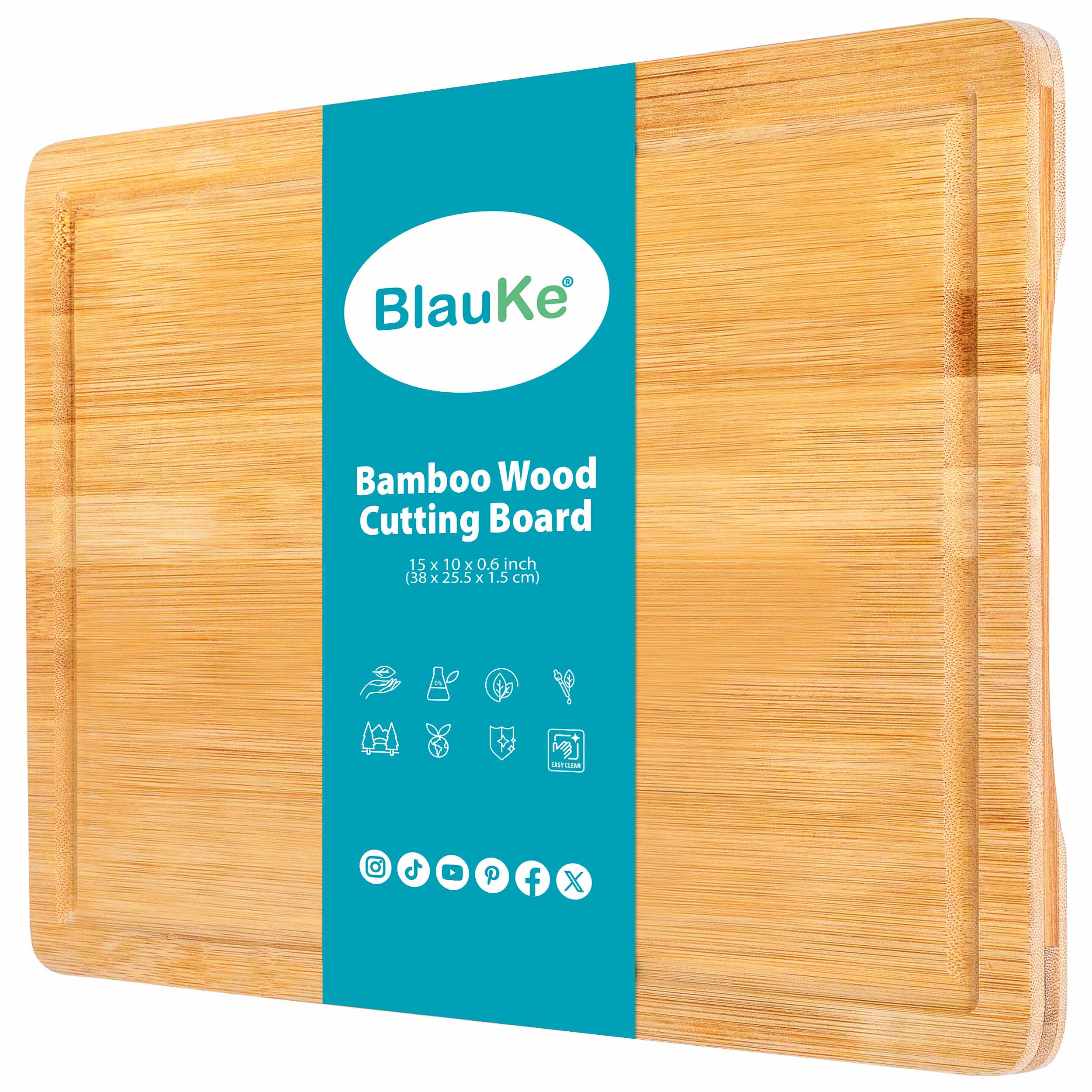 Wood Cutting Board for Kitchen 15x10 inch - Wooden Serving Tray - Large Bamboo Chopping Board with Juice Groove and Handles-0